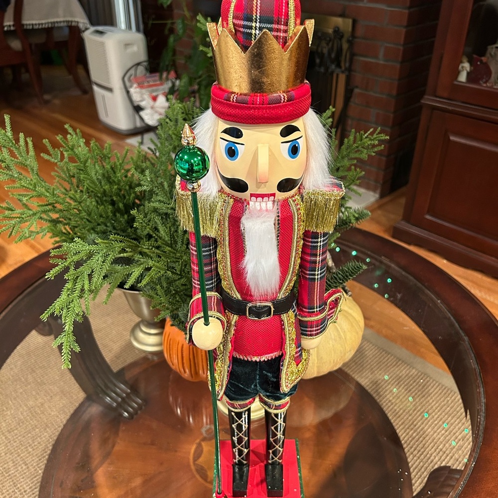 Neiman Marcus Red and Gold Nutcracker with Green Accents
